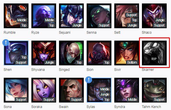 Skarner is falling into R.I.P status on OP.gg due to a lack of statistical data