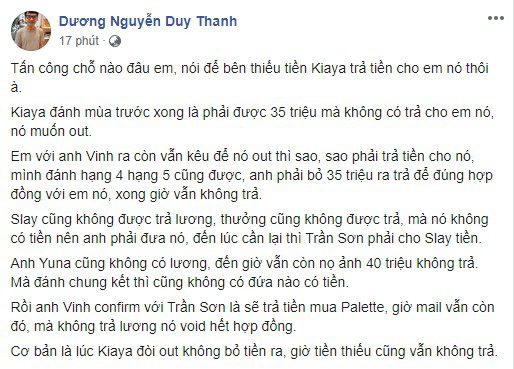 Latest post from Tinikun on his personal Facebook