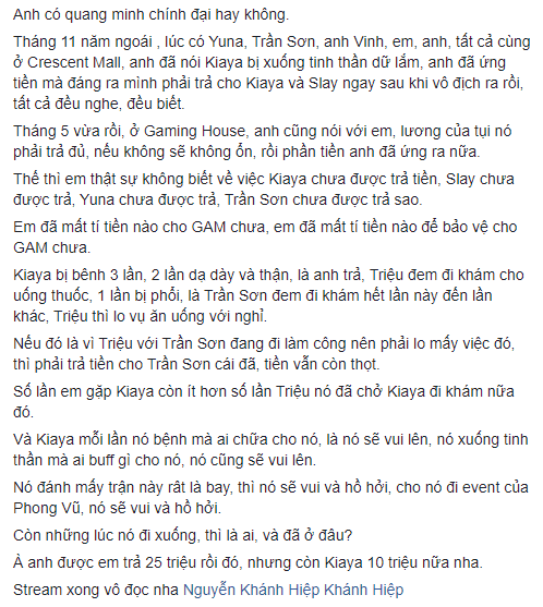 Tinikun's status rebutting Izumin's claim that he was unaware of any salary debts to players