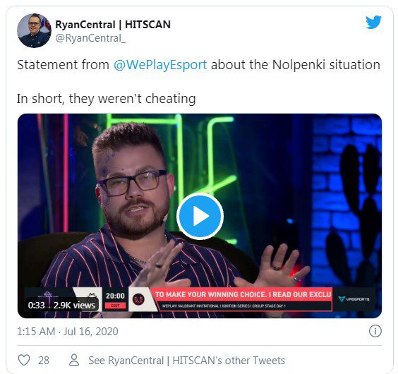 WePlay! organizers have announced that Team Nolpenki is not cheating and helped the tournament avoid a cheating scandal