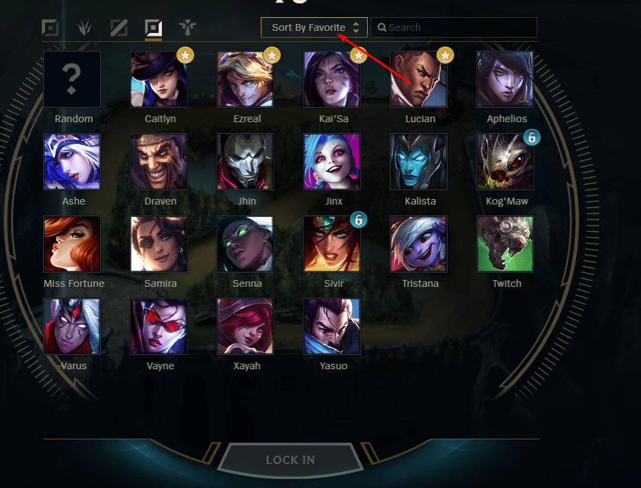 The section for sorting champions by level of preference