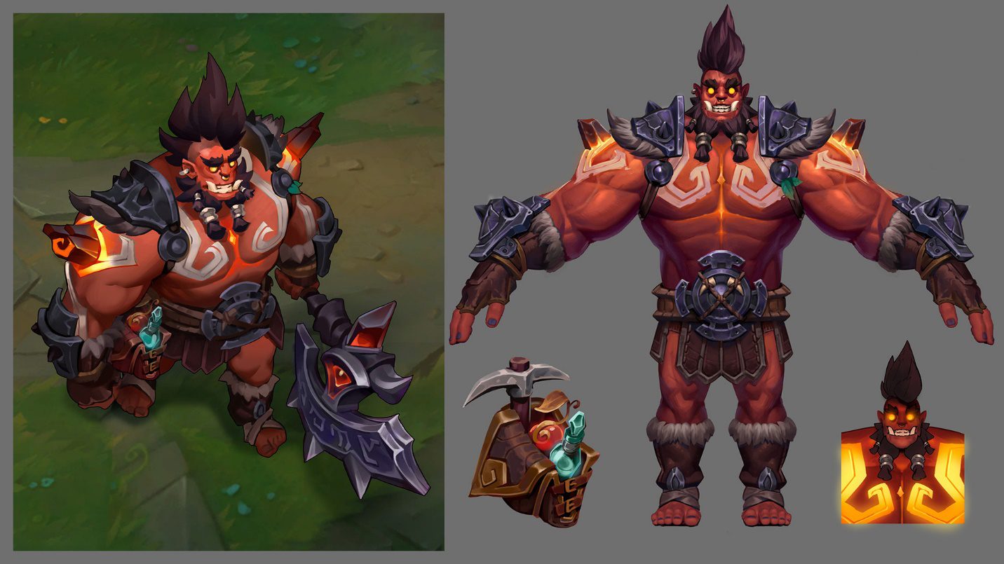 One of Dr. Mundo's skins after the rework resembles an Orc from Warcraft