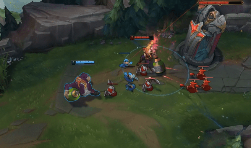 Cast Q - Barrel Roll towards the enemy minion about to be last-hit