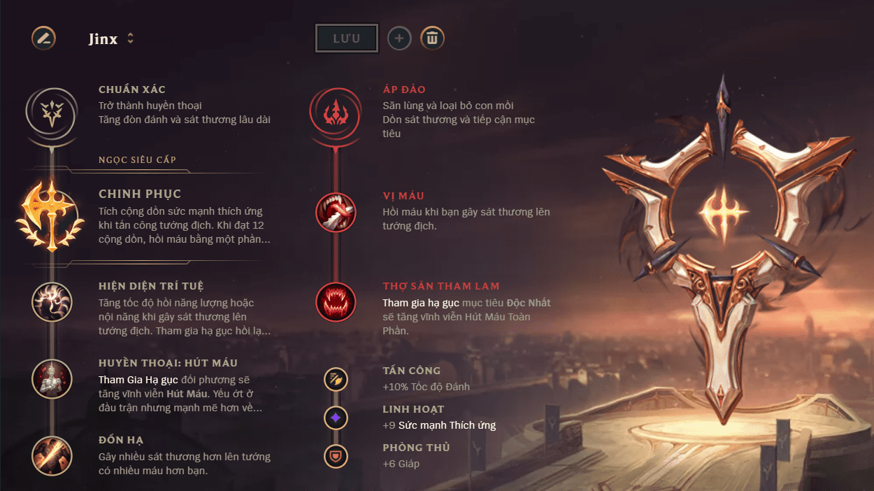 The rune build used by professional players for Jinx