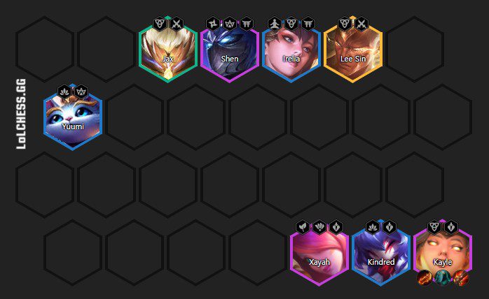 You can use the composition of 3 Blade Masters - 4 Divine without needing Vanguard with Kayle