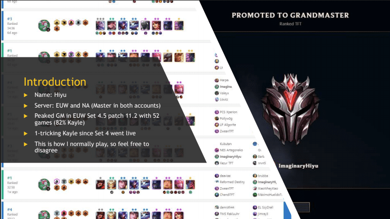 Hiyu is at Grandmaster rank with 82% of his matches using Kayle