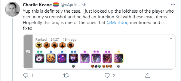 The eliminated player in that match also had the champion with the exact same item set