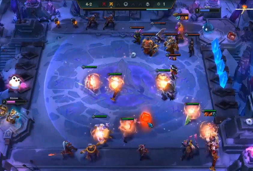 Agon used 2 Brawler units, Tahm Kench and Nunu & Willump, to protect the Mages in the mid-game