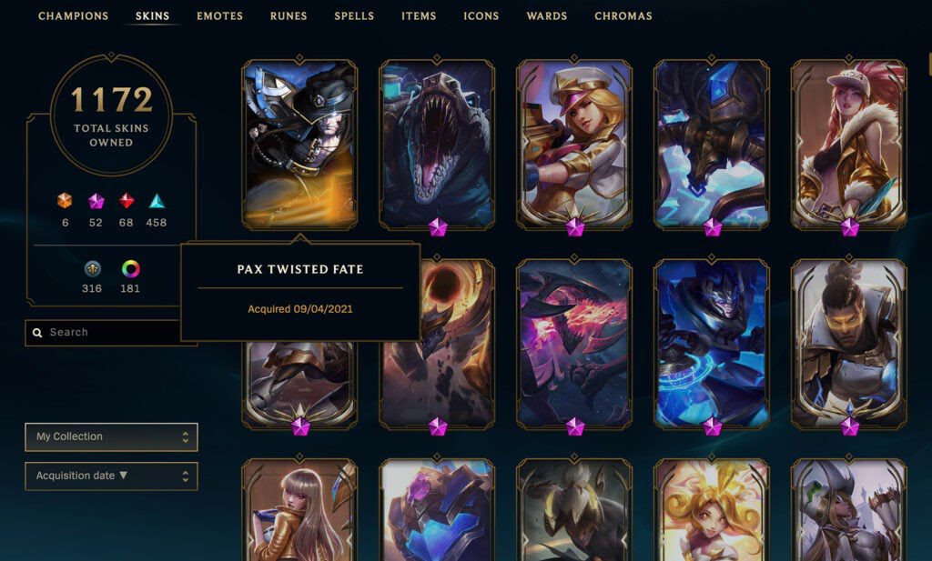 A large number of skins, many of which are Prestige skins