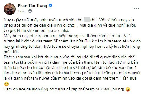 Heartfelt words from Teacher Ba sent to SBTC Esports fans