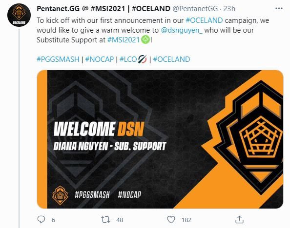 Official announcement from Pentanet.GG about the recruitment of female player Diana 