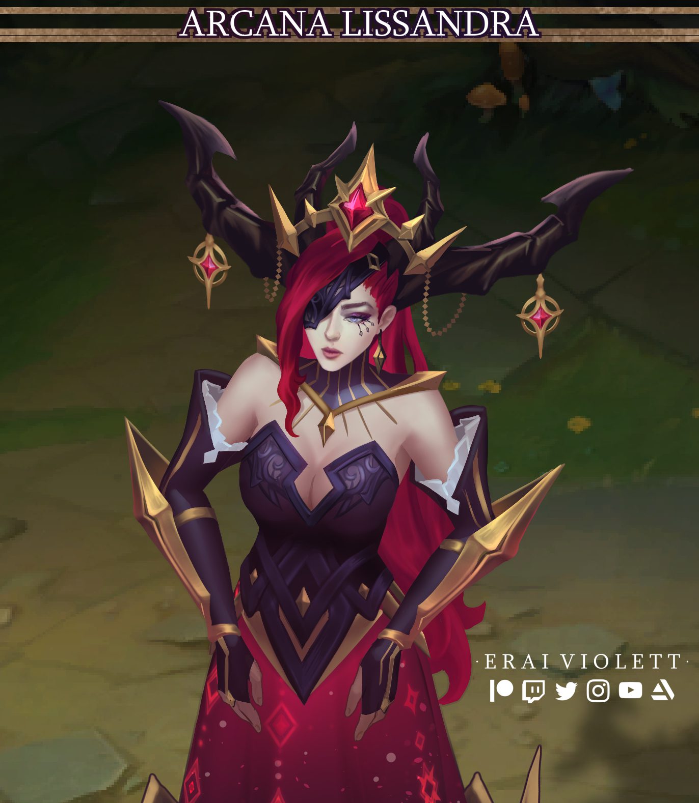 The design of Arcana Lissandra, extremely alluring, however, there is a small difference that in this skin, Lissandra only loses one eye, not completely 'blind' as in the original model