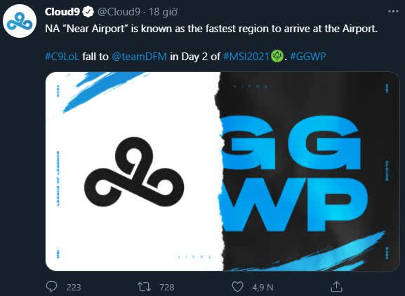 Cloud9 mocks itself by considering North America as the region that can leave for the airport the fastest at MSI 2021