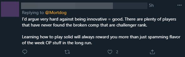 I don’t think that just being creative and searching for new things means playing well. Many players have never discovered any particularly overpowered formula at the Challenger rank. Learning to play flexibly always brings more benefits than spamming an overly strong meta for an extended period
