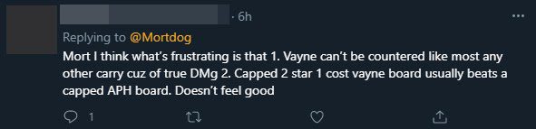 Mort, I think the issue is: First, Vayne cannot be countered like other carry champions due to true damage. Second, a 2-star Vayne can completely defeat even Aphelios. Feels a bit off