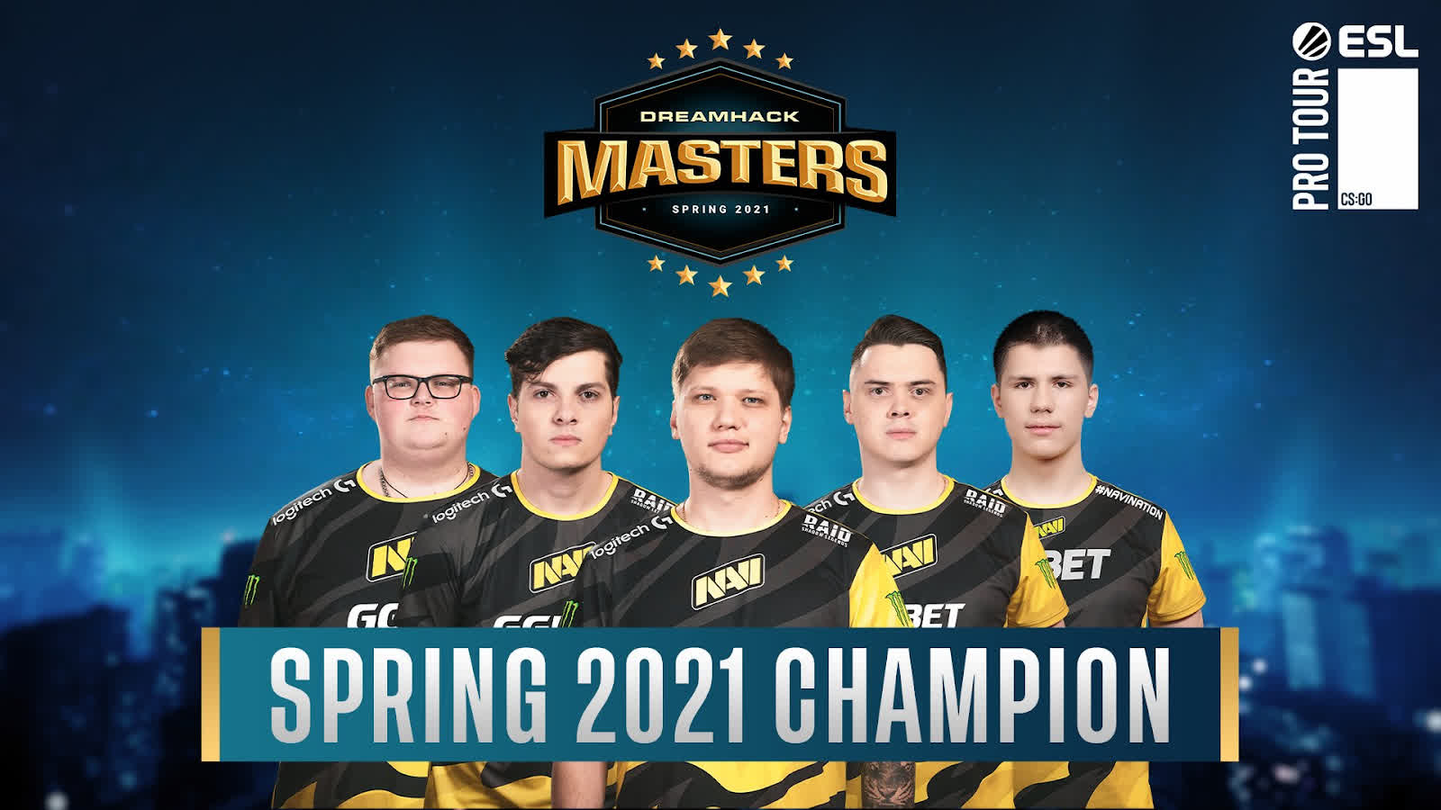 The members of Na`Vi, champions of the DreamHack Masters Spring 2021 tournament
