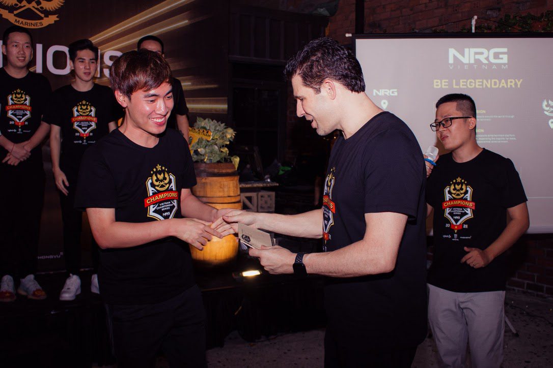 Mr. Randy Dobson - Chairman of CMG.ASIA and Levi - Captain of GAM eSports team at the launch event of NRG Asia