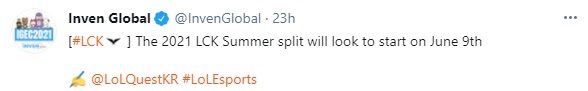 LCK Summer 2021 will officially start on June 9