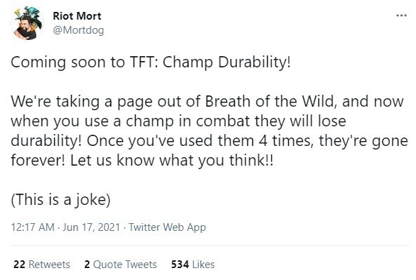 Riot Mortdog's tweet about the new mechanic called The Sustainability of Champions attracted significant attention from the gaming community