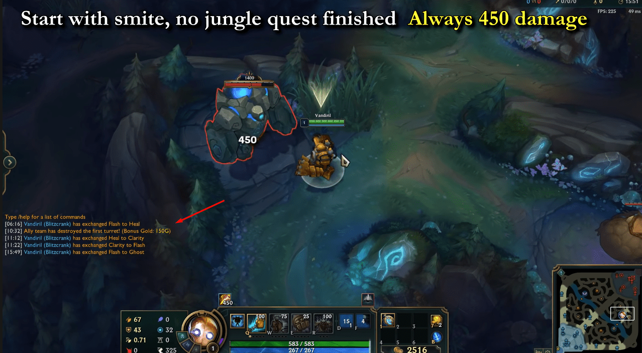 If you start with Smite but do not complete the quest, no matter how many times you switch summoner spells, it will still only deal 450 true damage.