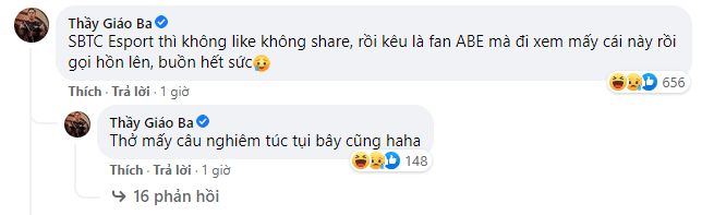 Teacher Ba complains that fans don't bother to like or share for SBTC Esports but always tease him