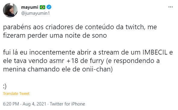 Mayumi tweeted about seeing ASMR content while browsing Twitch