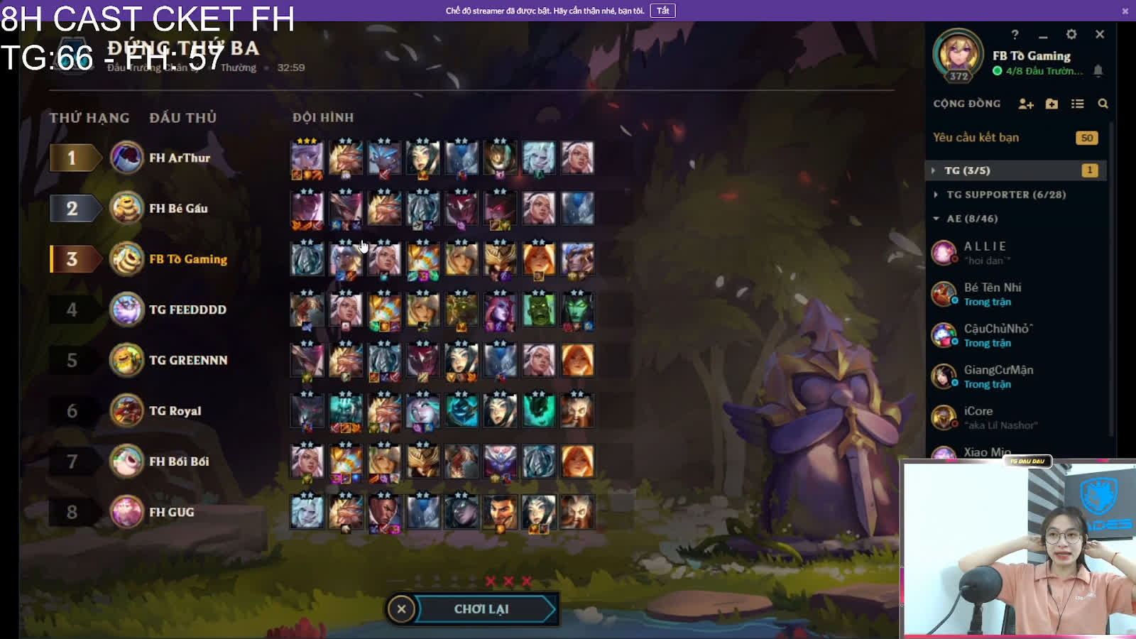The tournament commented by Đậu Đậu with the caption 'CAST CKET FH'