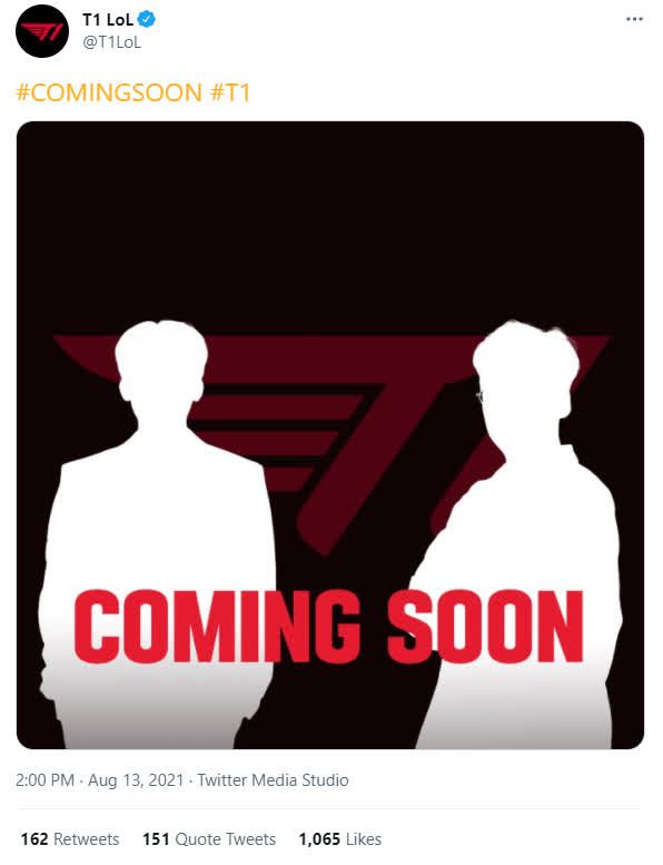 Teasing new personnel on T1's Twitter