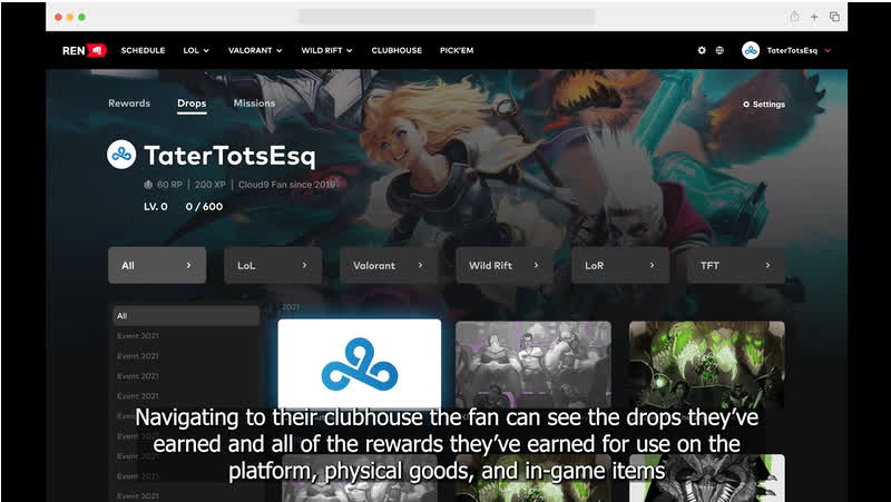 The personal interface in the Riot Esports Network application