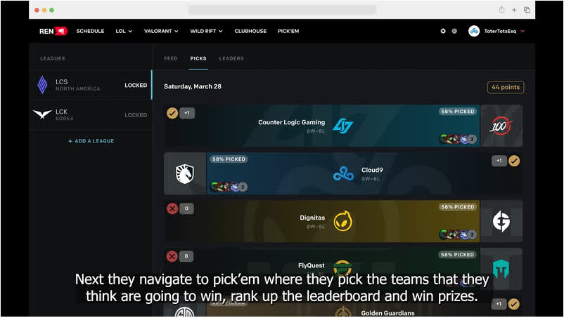 You can also participate in prediction activities similar to the Pick'em system in this app