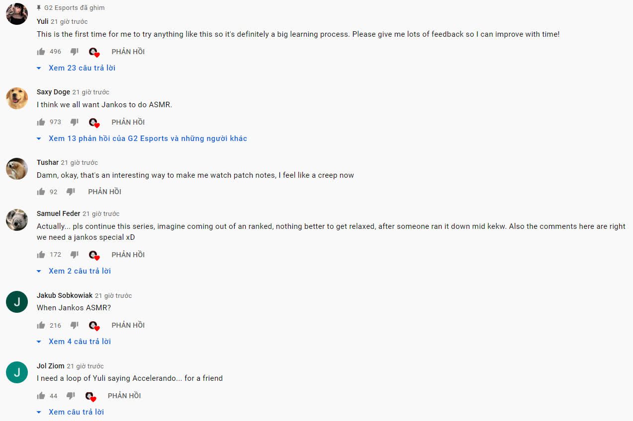 The comments on the video have absolutely nothing to do with the update