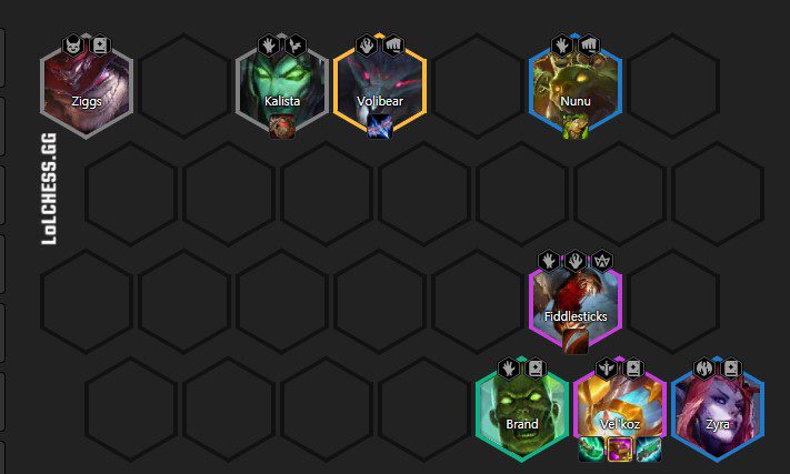 Complete composition at the end of the game with 4 Mages - 4 Zombies