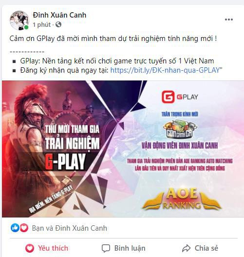 Đinh Xuân Canh - semi-professional athlete, also shared images about participating in the GPlay AoE Ranking experience