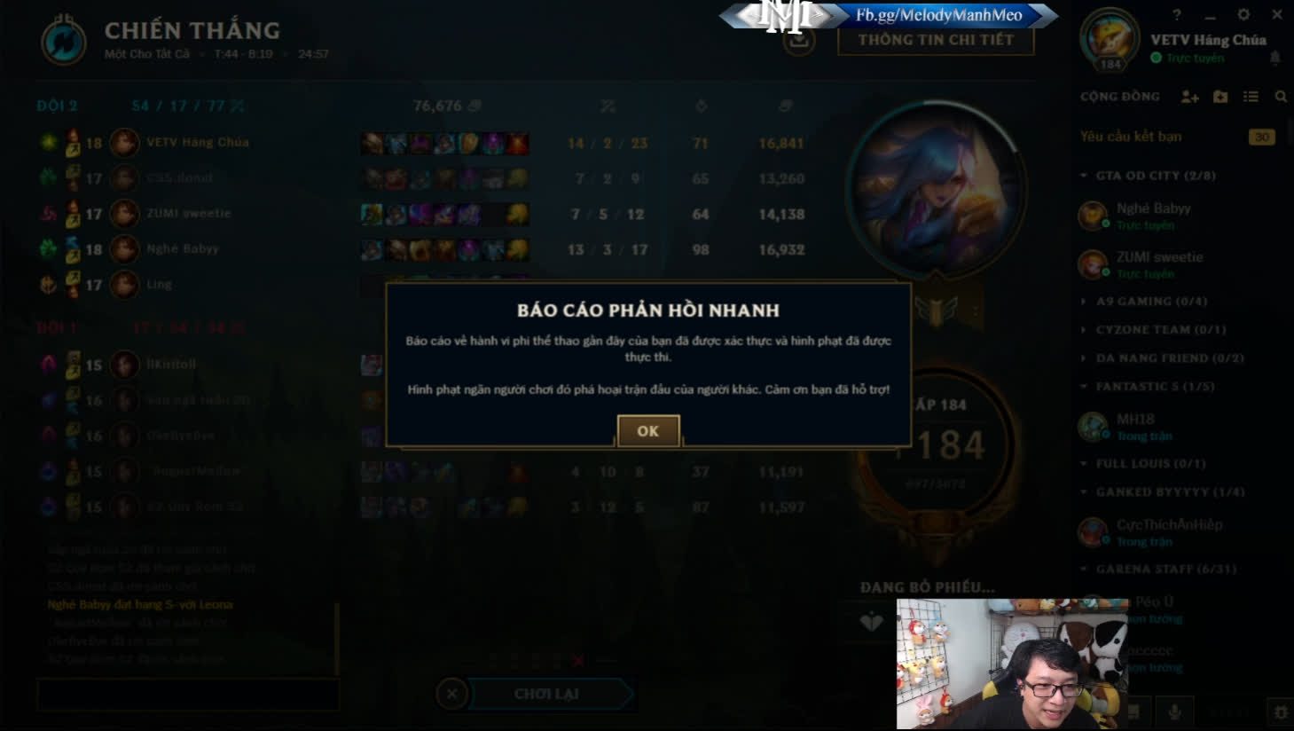 After playing another League of Legends match, the opponents who insulted Mạnh Mèo lost their accounts