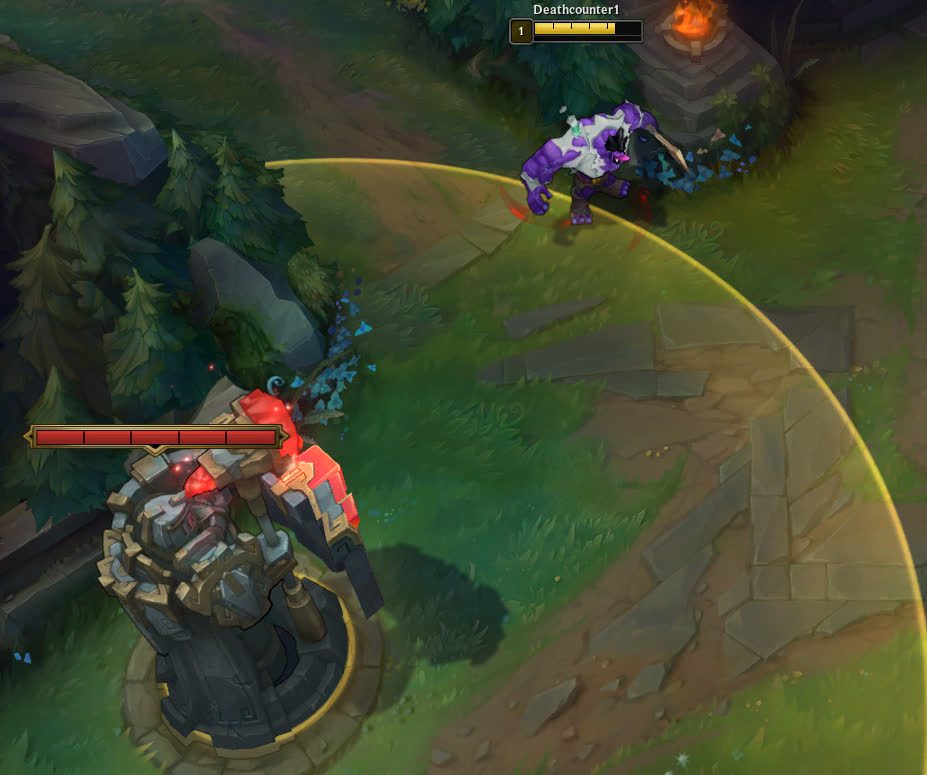 The range of the Blue side turret is quite far