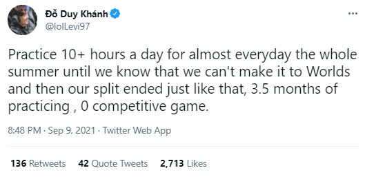 Levi cannot hide his disappointment after training 10 hours a day, only to end the season in the worst way possible, 3 and a half months of training and not participating in any tournament.