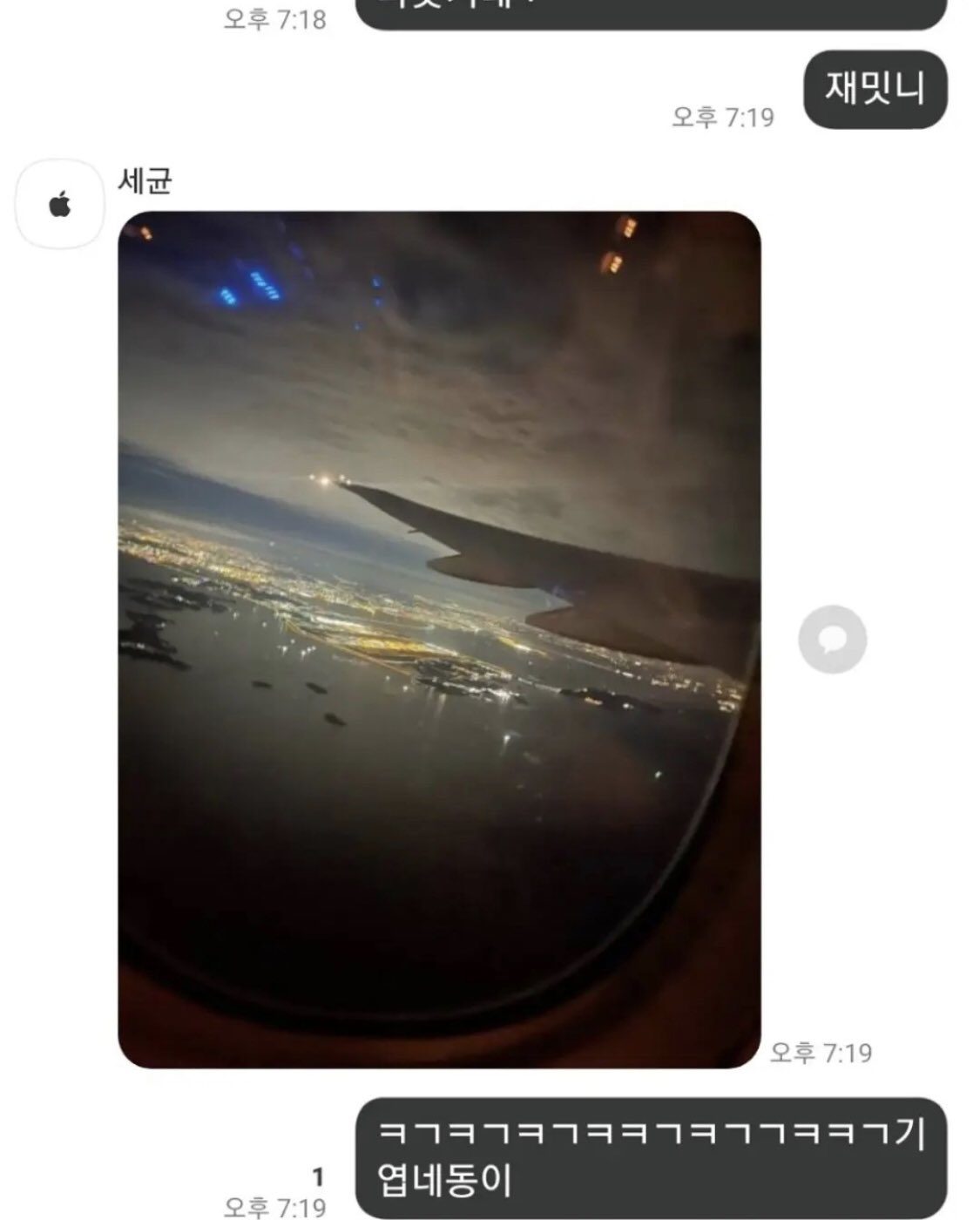 Canna sent a photo of the airplane window view to show off to his sister. Photo: Twitter