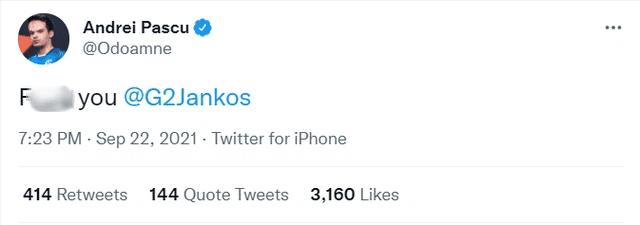As a veteran player, Odoamne was not as optimistic as the younger player, and he only sent a rather brief message to his old teammate Jankos