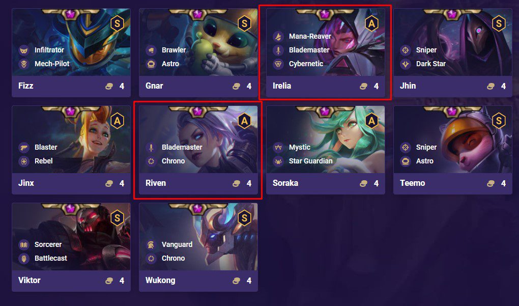 In season 3, we had 2 relatively strong 4-gold melee carries, Irelia and Riven
