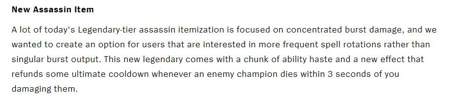 Riot seems to want to create a new playstyle for Assassins with this item rather than just focusing on burst damage
