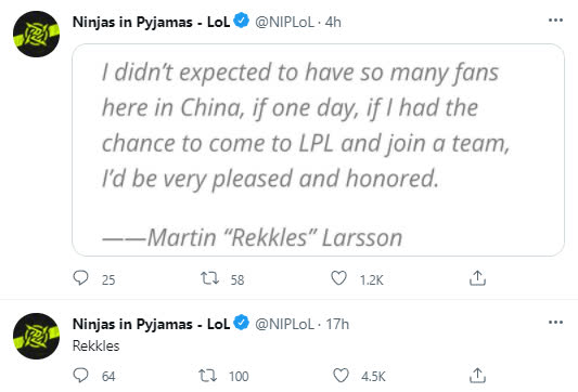This account has also posted many notable tweets related to Rekkles