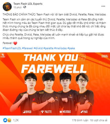 Team Flash unexpectedly announced the farewell of 4 pillars