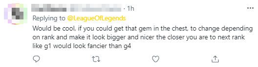 It would be better to have an additional gem on the chest, changing according to rank and making it look bigger and more appealing at higher ranks. Like Gold 1 would look more radiant than Gold 4