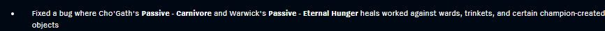 Riot's bug fix details for Cho’Gath and Warwick's passives