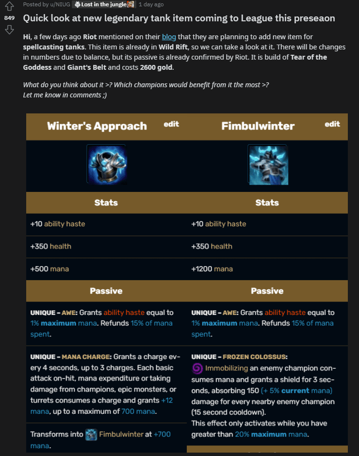 Gamers have discovered that an item with a similar effect is already present in League of Legends: Wild Rift