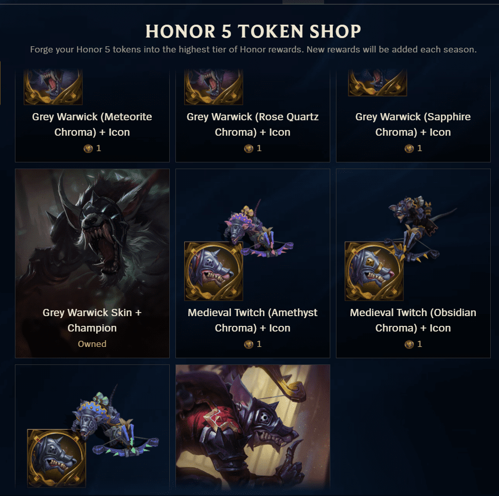 Riot's Valor 5 rewards are criticized as being too 'lackluster' because you can only exchange for the chromas of the two skins Grey Warwick and Medieval Twitch