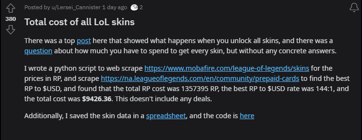 The total amount that players have to spend to buy all skins in the League of Legends shop is $9,426.36 (approximately 215 million VND)
