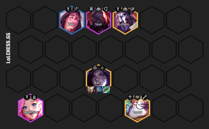 An example of a composition based on 5-cost carries (Kai'Sa, Viktor, Akali) at level 8