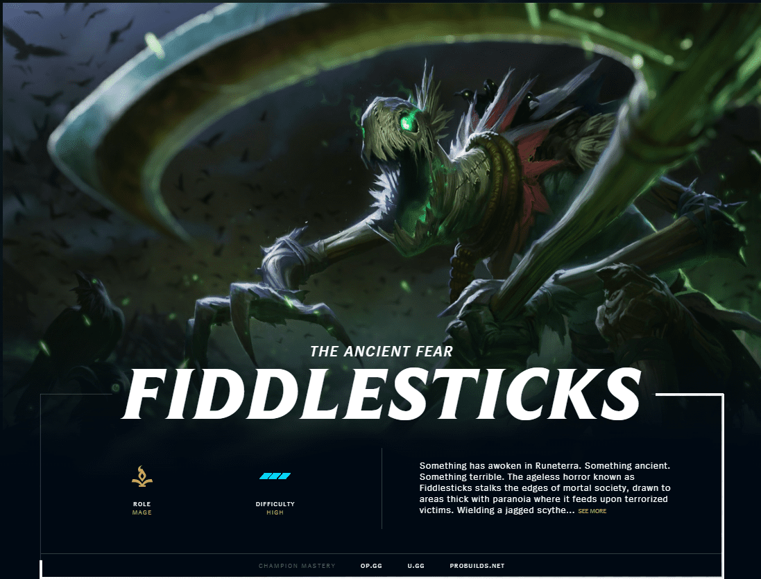 Netizens pointed out that Fiddlesticks on Riot's League of Legends homepage still uses the old splash art