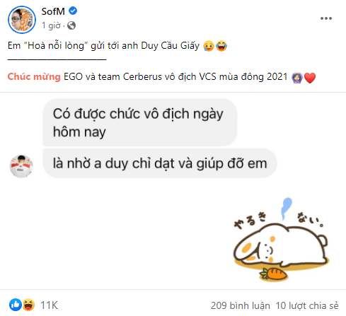 EGO immediately thanked his senior SofM